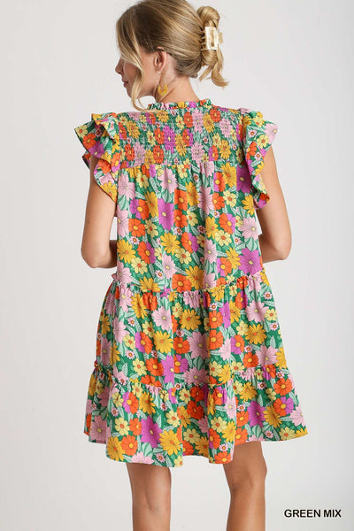 pure charm floral print dress | green mix