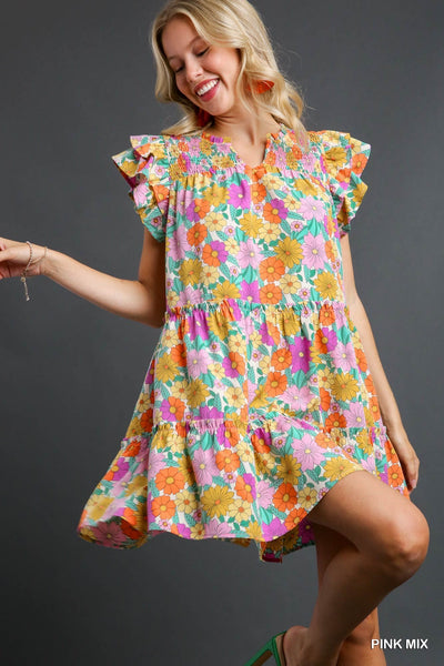 pure charm floral print dress | pink mix