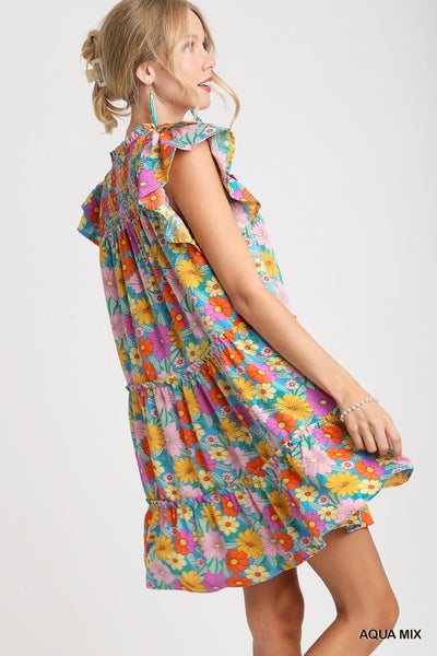 pure charm floral print dress | aqua mix