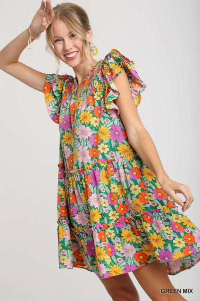 pure charm floral print dress | green mix