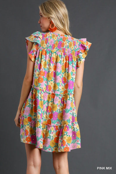 pure charm floral print dress | pink mix