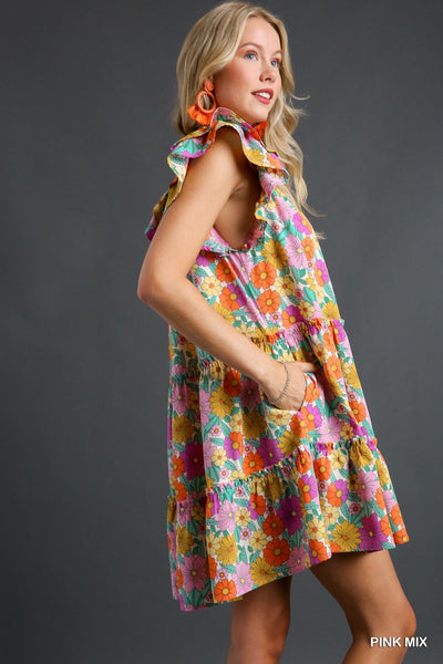 pure charm floral print dress | pink mix