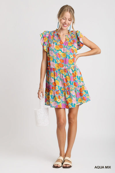 pure charm floral print dress | aqua mix