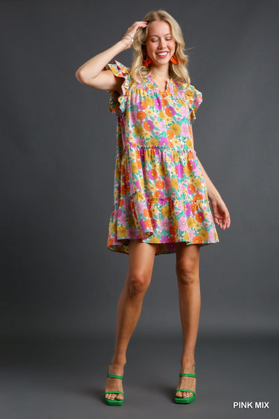 pure charm floral print dress | pink mix