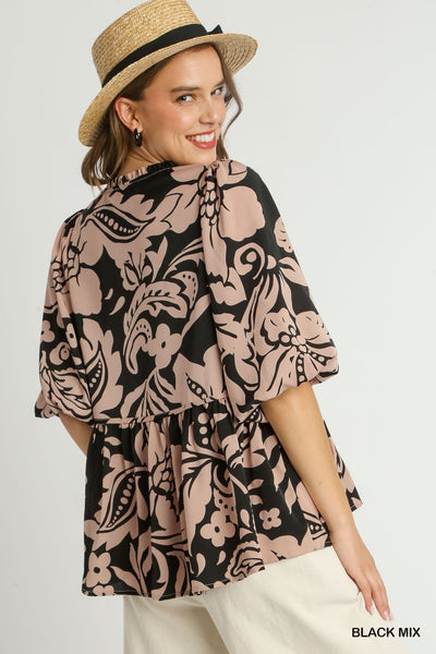 timeless treasure floral top | black mix