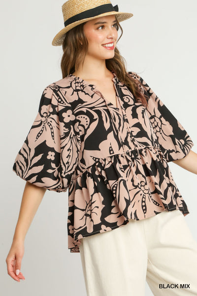 timeless treasure floral top | black mix
