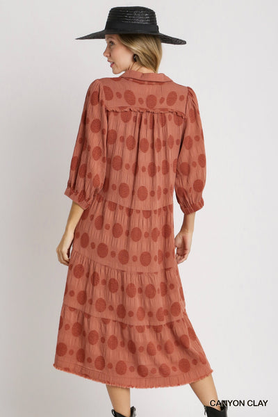 lost horizon jacquard dotted midi dress | canyon clay