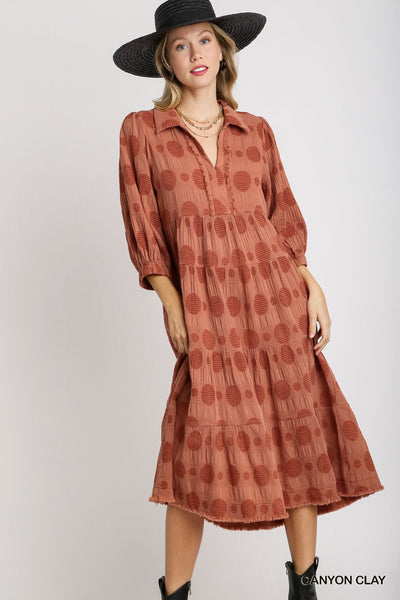 lost horizon jacquard dotted midi dress | canyon clay