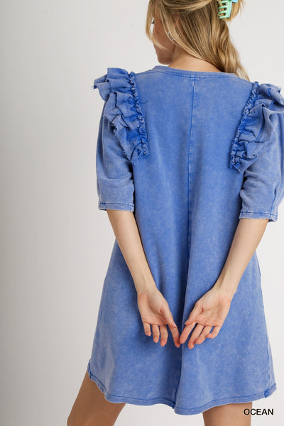 at this point mineral wash french terry dress | ocean
