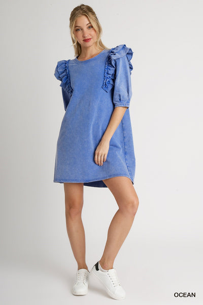 at this point mineral wash french terry dress | ocean