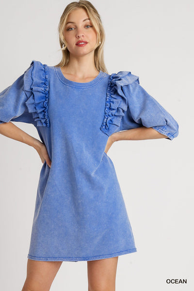 at this point mineral wash french terry dress | ocean
