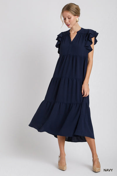 made to believe tiered midi dress | navy