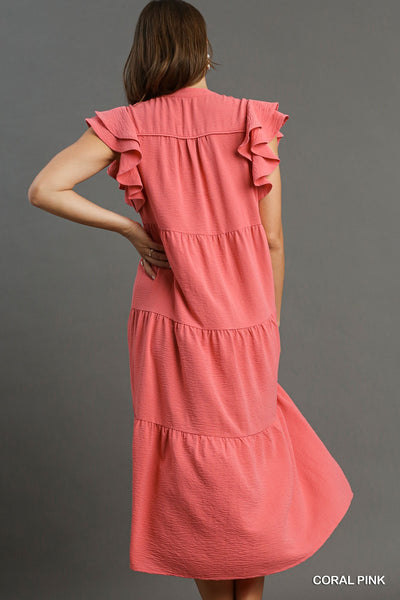 made to believe tiered midi dress | coral pink