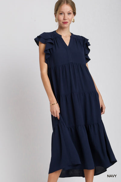 made to believe tiered midi dress | navy
