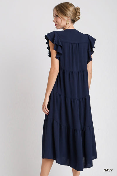 made to believe tiered midi dress | navy