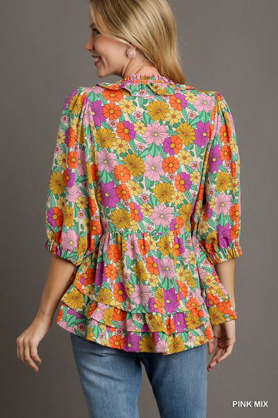art of living floral baby doll top | pink mix