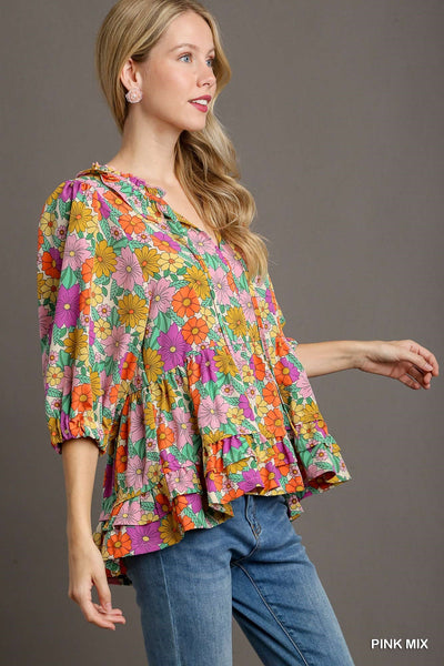 art of living floral baby doll top | pink mix
