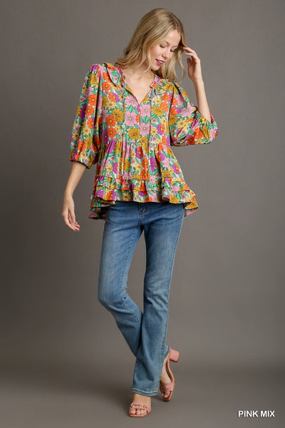 art of living floral baby doll top | pink mix
