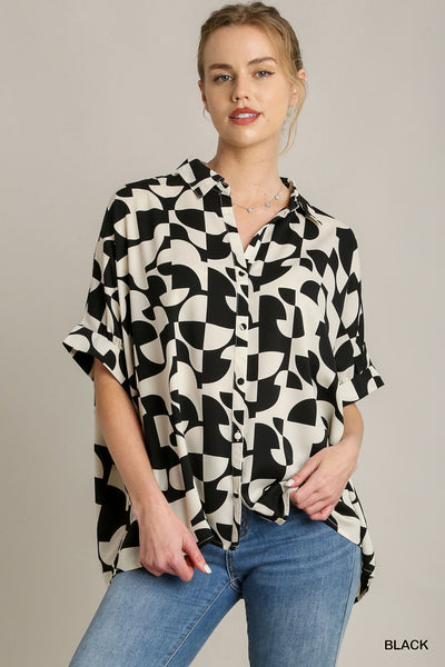 midnight oasis abstract top | black + white