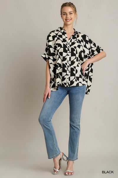 midnight oasis abstract top | black + white
