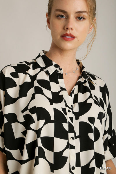 midnight oasis abstract top | black + white