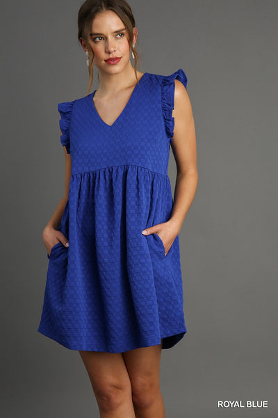 elevated decisions jacquard babydoll dress | royal blue