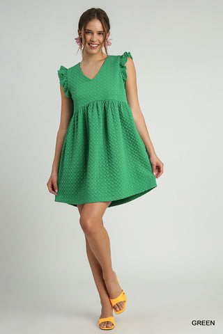elevated decisions jacquard babydoll dress | green