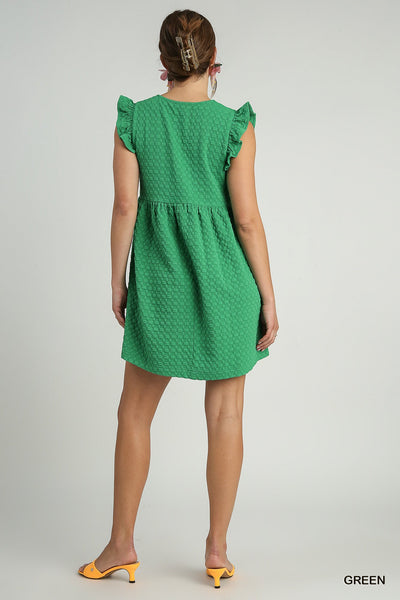 elevated decisions jacquard babydoll dress | green