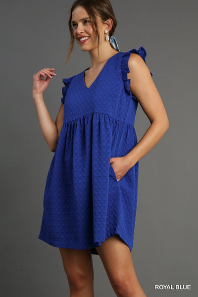 elevated decisions jacquard babydoll dress | royal blue
