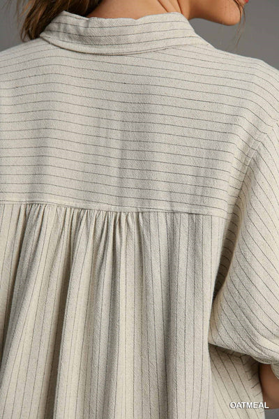 read all about it stripe linen button up | oatmeal