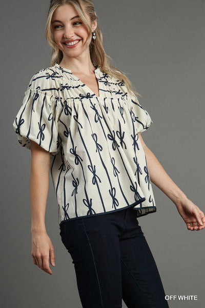 pretty whimsy bow top | off white