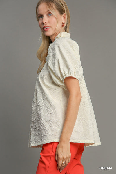 blooming hope jacquard floral top | cream