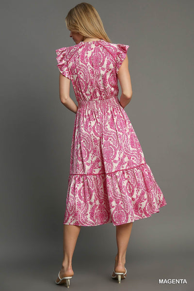 whispers of grace paisley midi dress | magenta