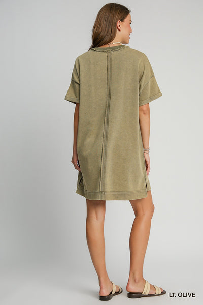 iconic comfort washed french terry dress | olive