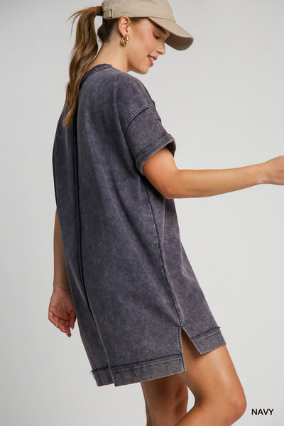 iconic comfort washed french terry dress | navy