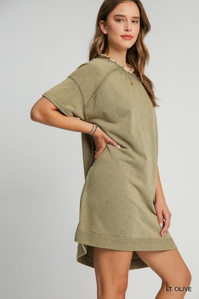 iconic comfort washed french terry dress | olive