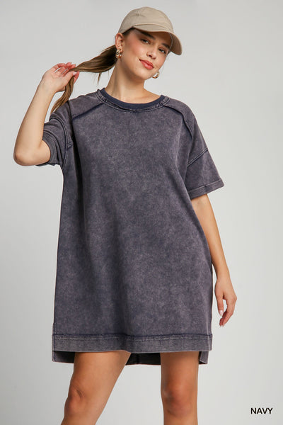 iconic comfort washed french terry dress | navy