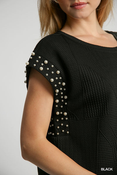elegant embrace jacquard pearl top | black