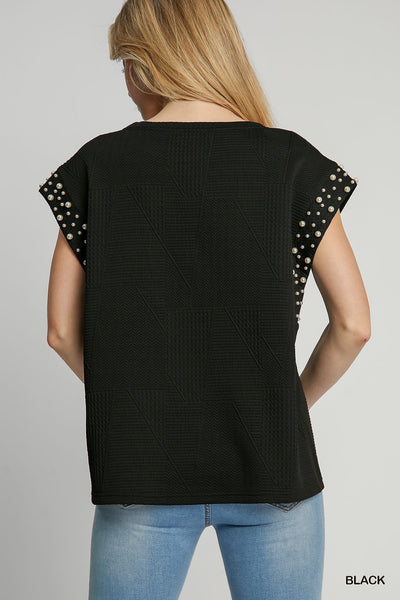 elegant embrace jacquard pearl top | black