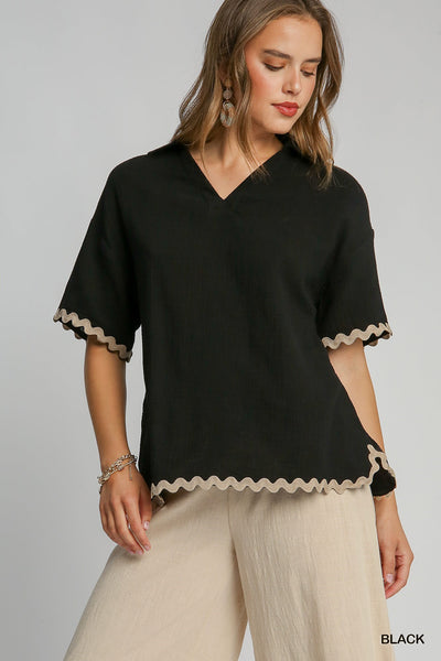 perfect pace ricrac trim top | black