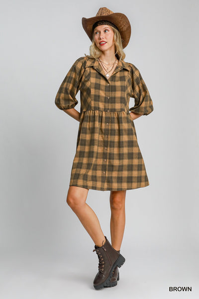autumn approach checkered mini dress | brown
