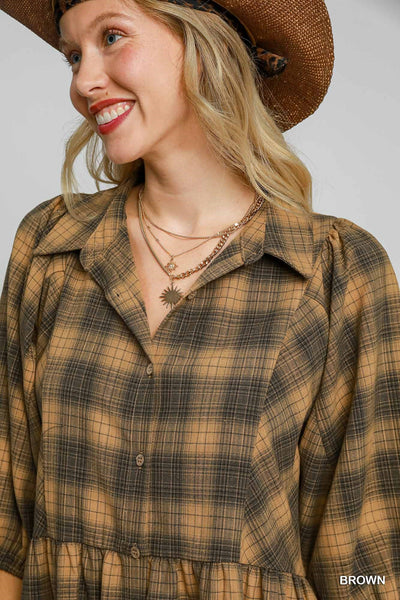 autumn approach checkered mini dress | brown