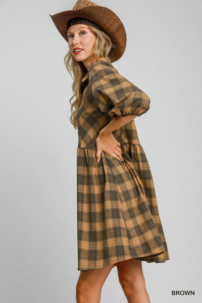 autumn approach checkered mini dress | brown
