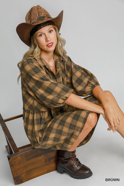 autumn approach checkered mini dress | brown