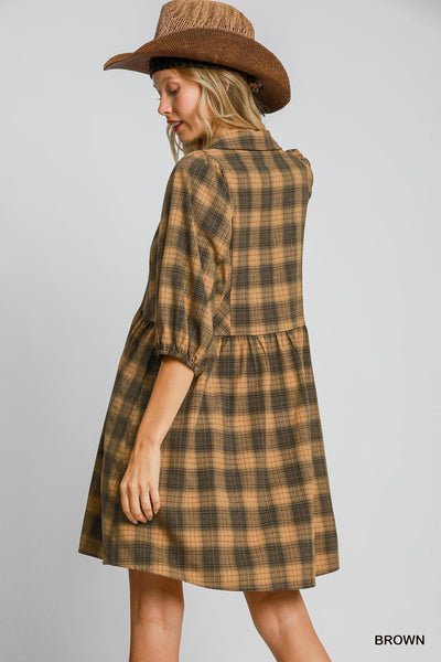 autumn approach checkered mini dress | brown