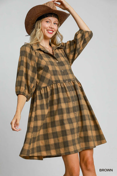 autumn approach checkered mini dress | brown