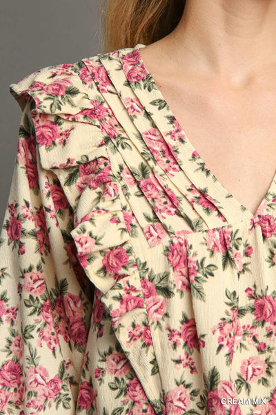 sweet harmony floral corduroy dress | cream mix