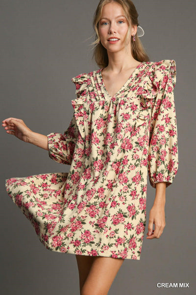 sweet harmony floral corduroy dress | cream mix