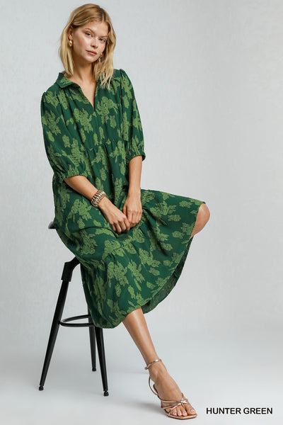 renaissance story floral midi dress | hunter green