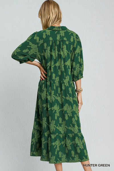 renaissance story floral midi dress | hunter green